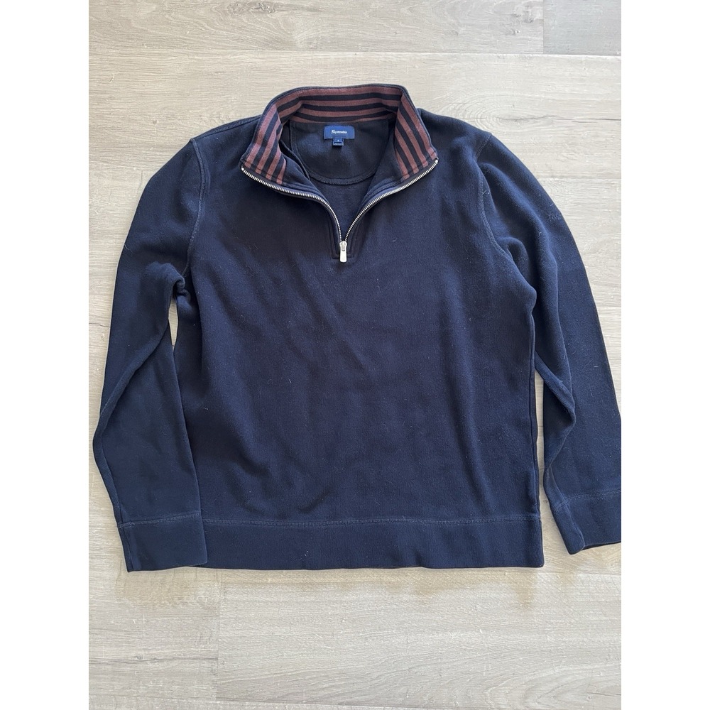 Faconnable Mens Cotton Long Sleeve 1/4 Zip Solid Navy Pullover Sweater Size L
